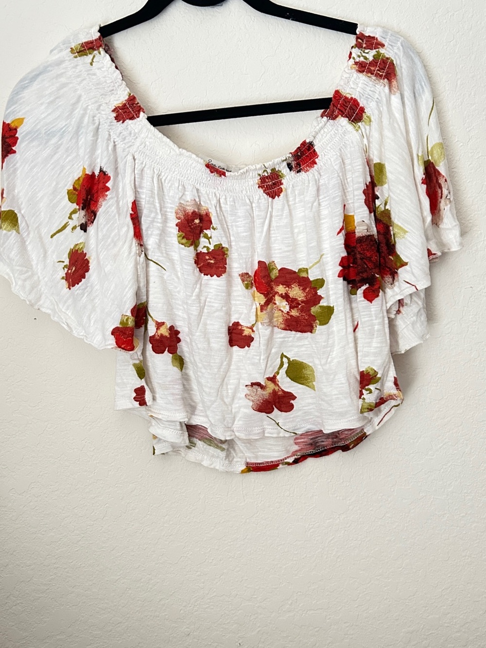 American Rag White Off-Shoulder Top with Red Floral Print Crop Top